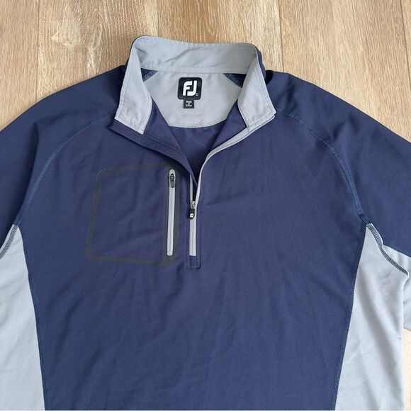 FootJoy Half Zip Golf Pullover Jacket Men Large Navy Blue Gray Zip Pocket - Picture 2 of 10